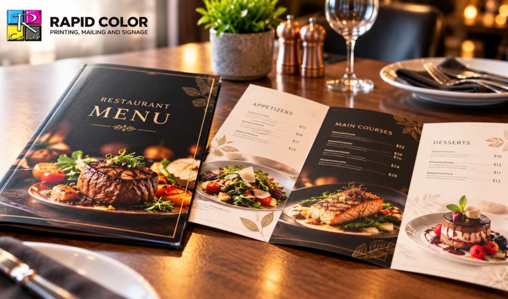 Laminated and uncoated restaurant menus side by side on a dining table